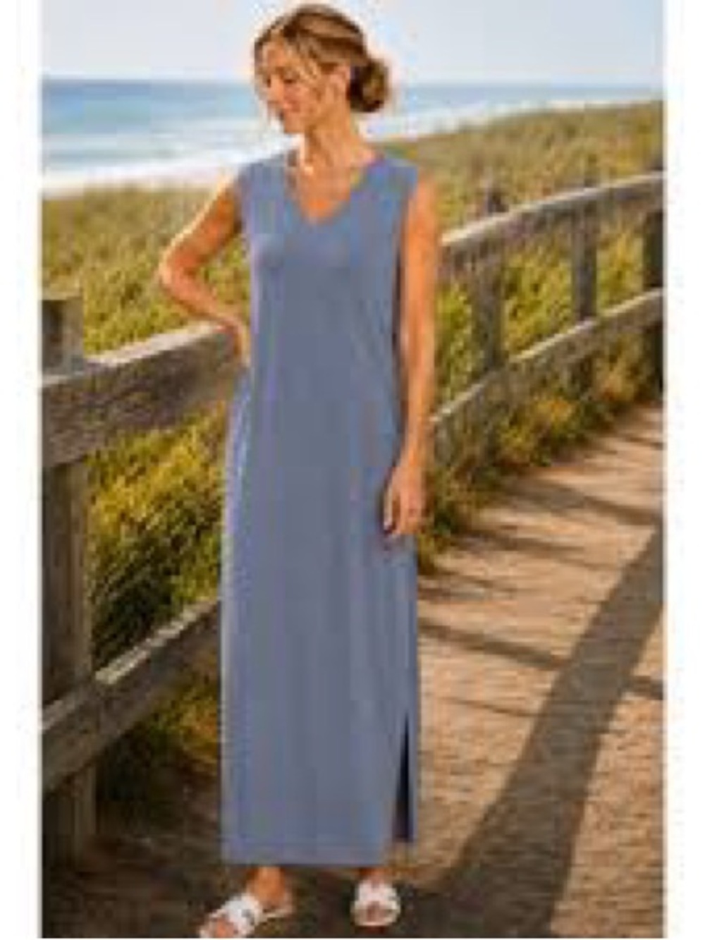 LOFT - Lou&Grey Sleeveless V-Neck Maxi Dress in Dusty Blue - Picture 2 of 2